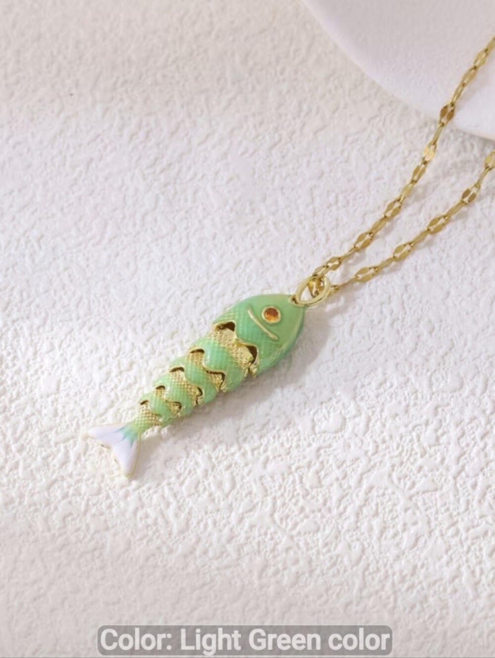🐟🐟NEW🐟🐟 CUTE!! SS 3D MINT GREEN Fish Pendant On A Lip Chain Necklace